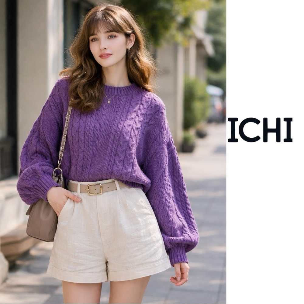 Gorgeous Soft Purple Cable Knit Cotton Blend ICHI Sweater Large cropped lavender